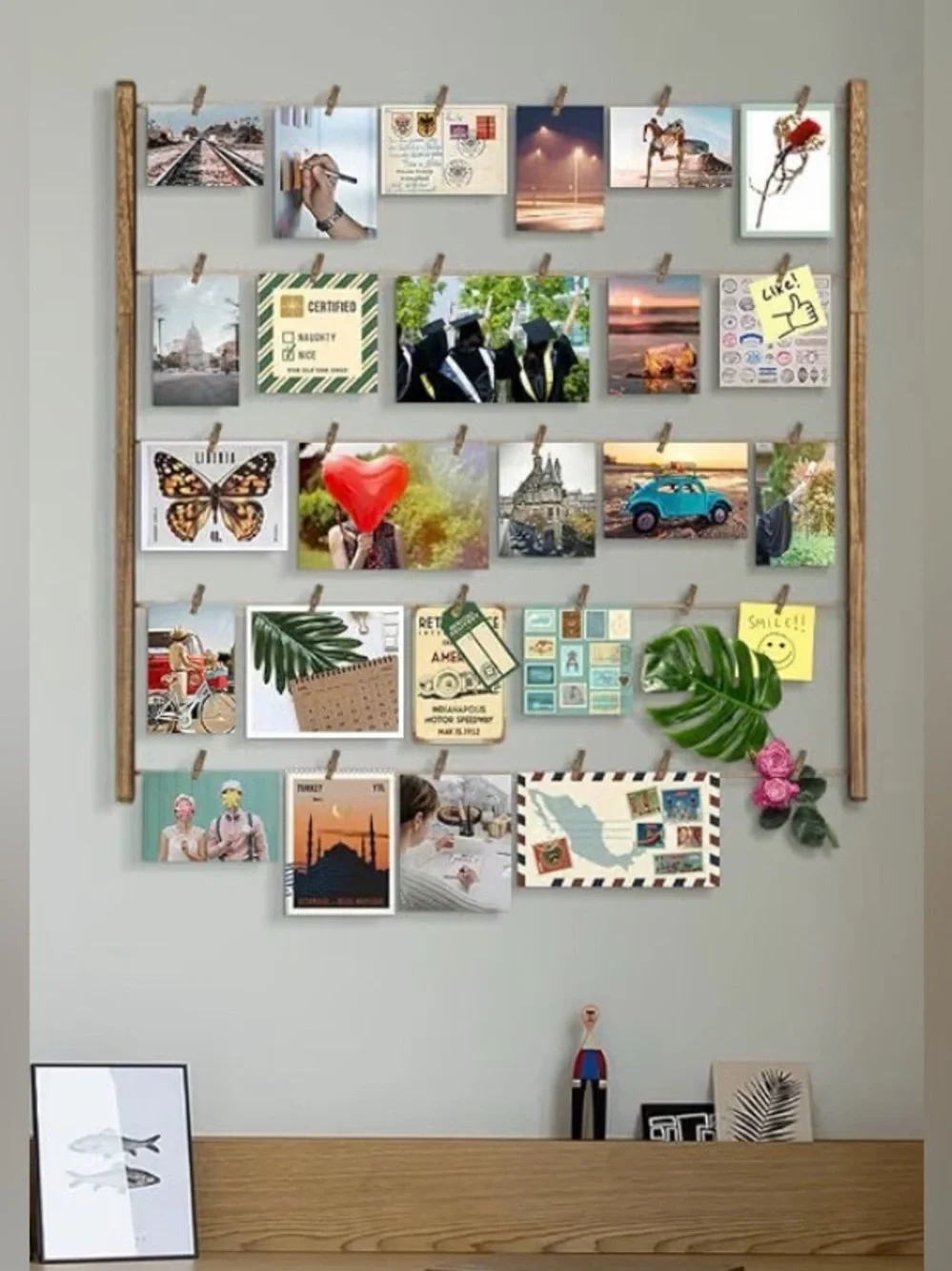 Rustic Wooden Photo Display Wall Organizer - Brown Hanging picture frame